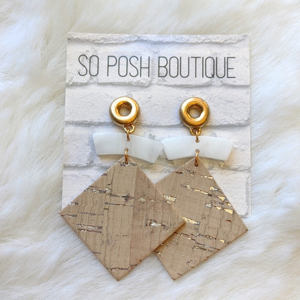 Boho Earrings Tan Gold White